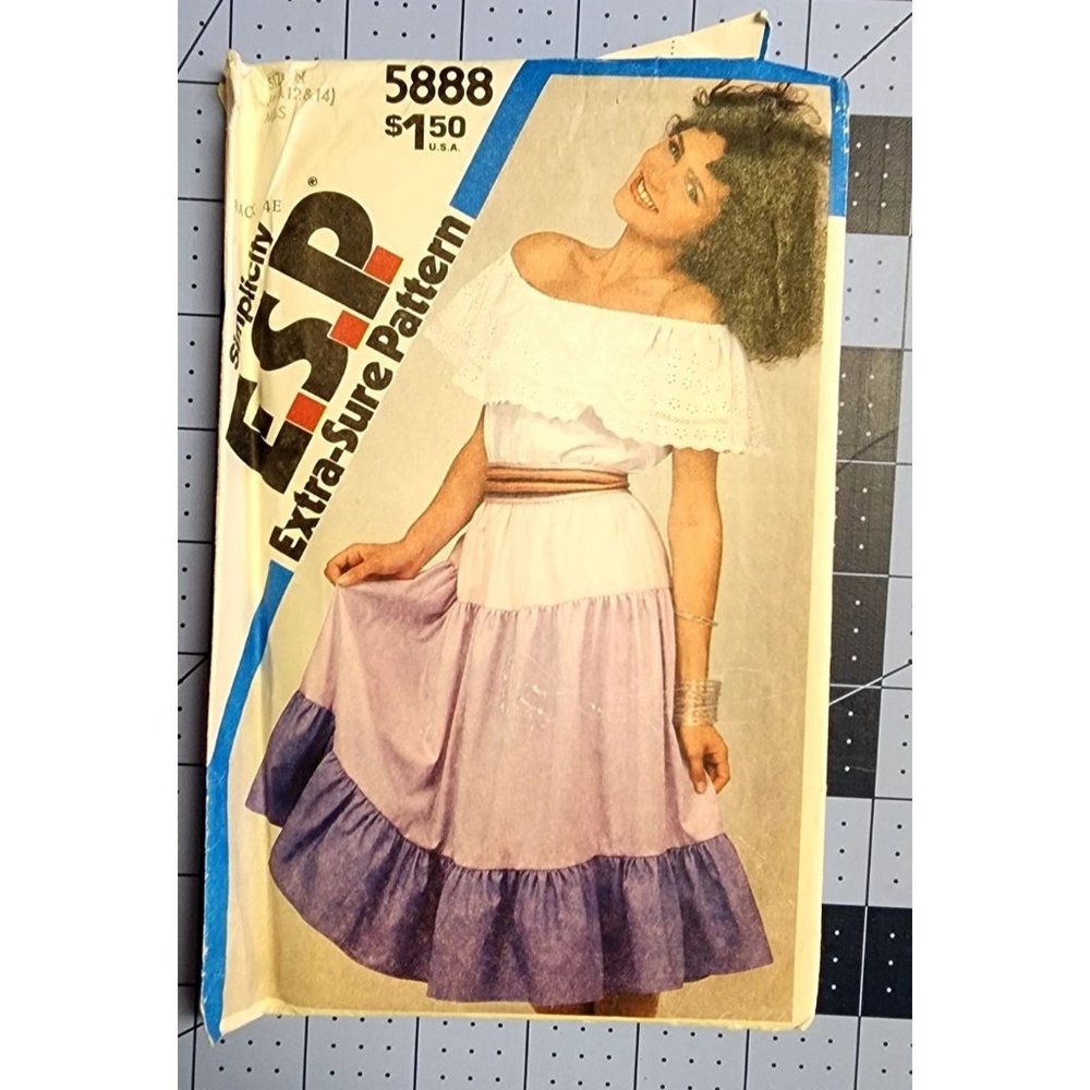 Simplicity Pattern 5888 Off Shoulder Top Ruffled Skirt Size 10, 12, 14